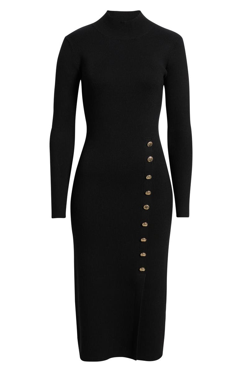 Elie Tahari The Chaya Button Detail Long Sleeve Sweater Dress, Alternate, color, Noir