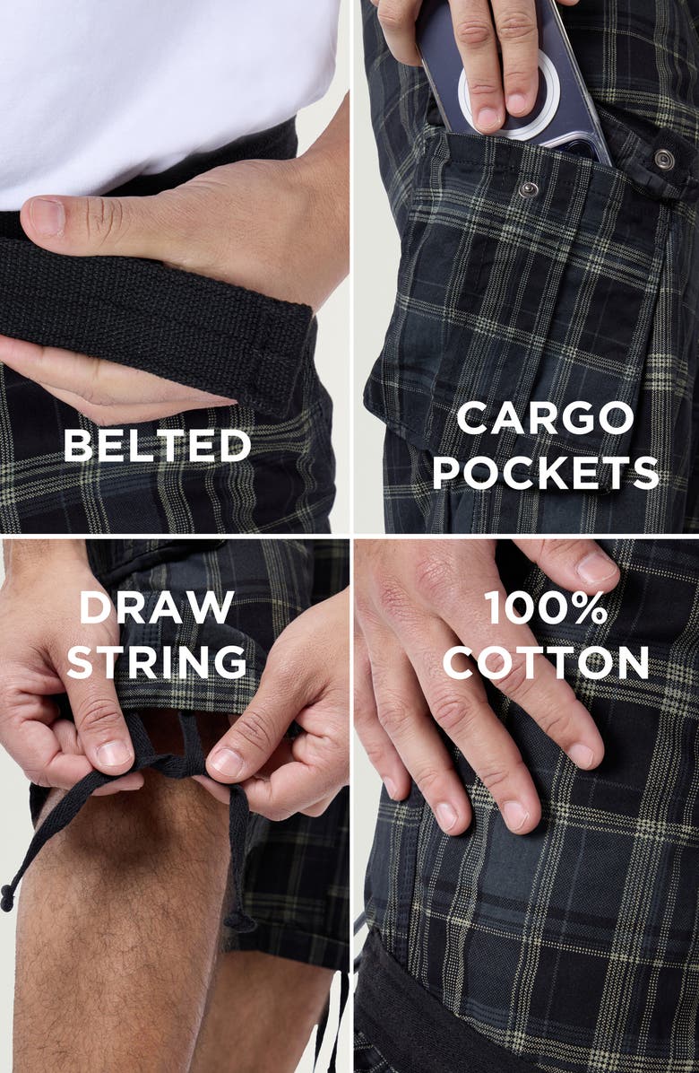 XRAY Belted Cargo Shorts, Alternate, color, Plaid Black