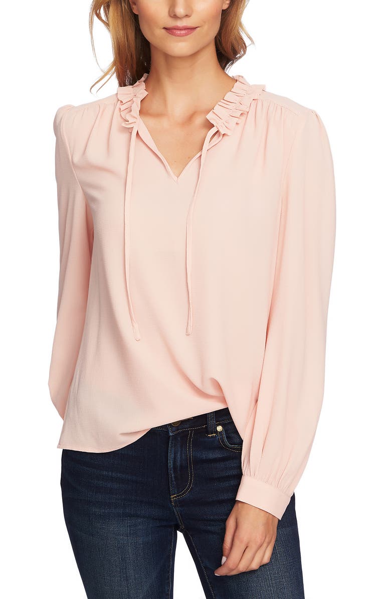 CeCe Ruffle Split Tie Neck Blouse, Alternate, color, 