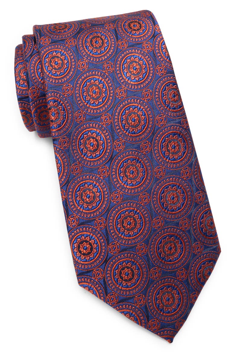 Grand Medallion Silk Blend Tie, Main, color, ORANGE