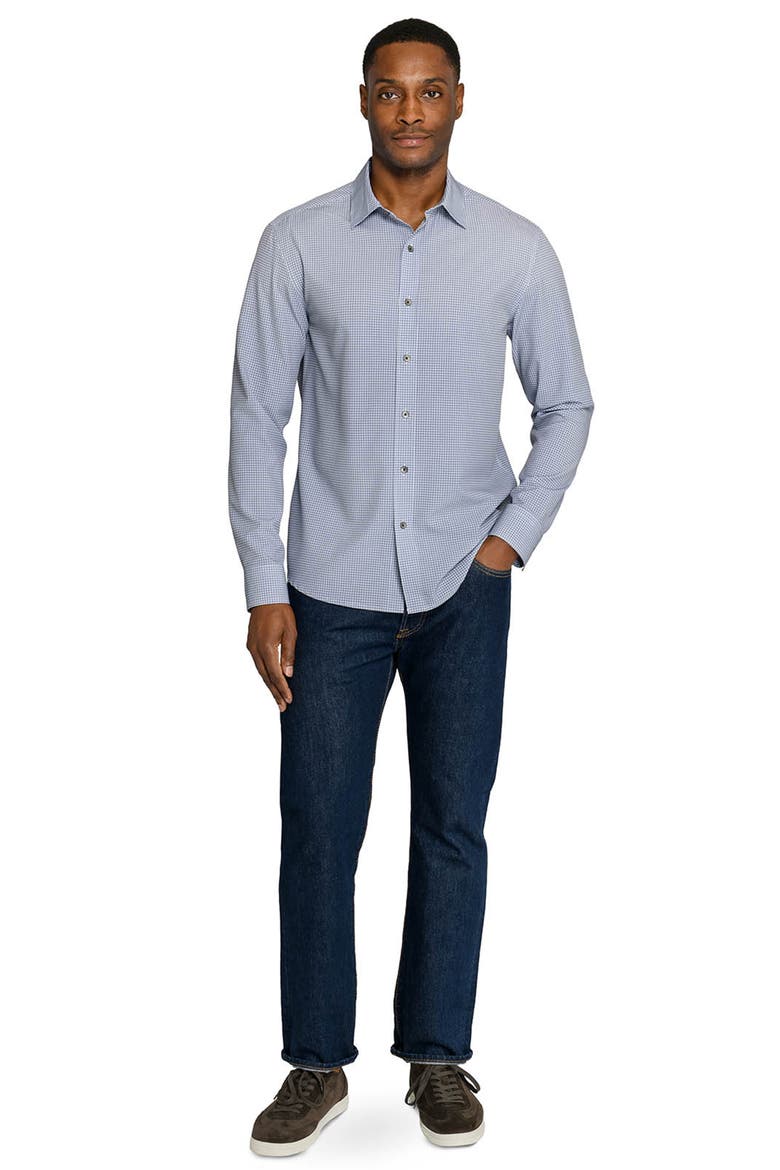 Slim Fit Circle Geo Performance Button-Up Shirt, Alternate, color, WHITE/ BLUE