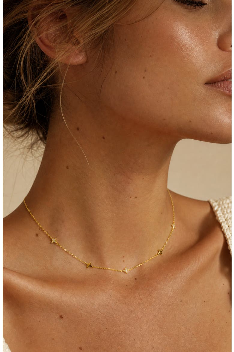 Pavé Flower Station Necklace, Alternate, color, GOLD