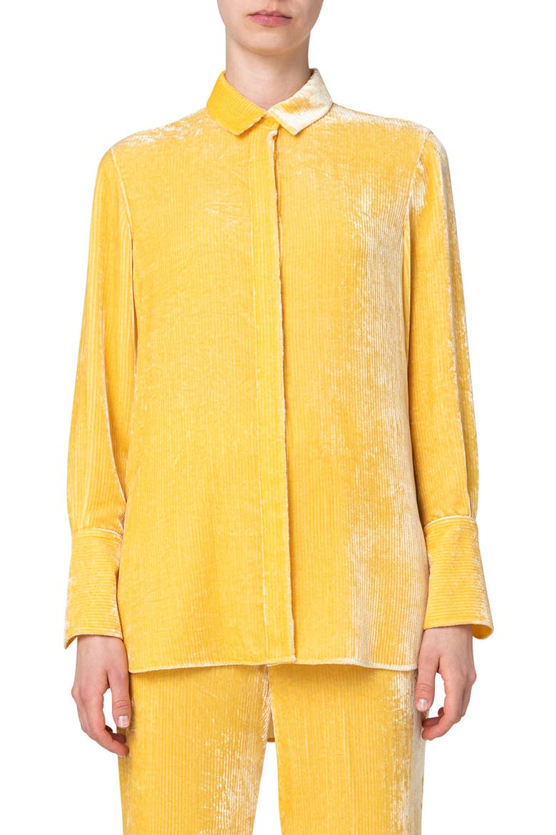 Velvet Corduroy Button-Up Shirt, Main, color, YELLOW