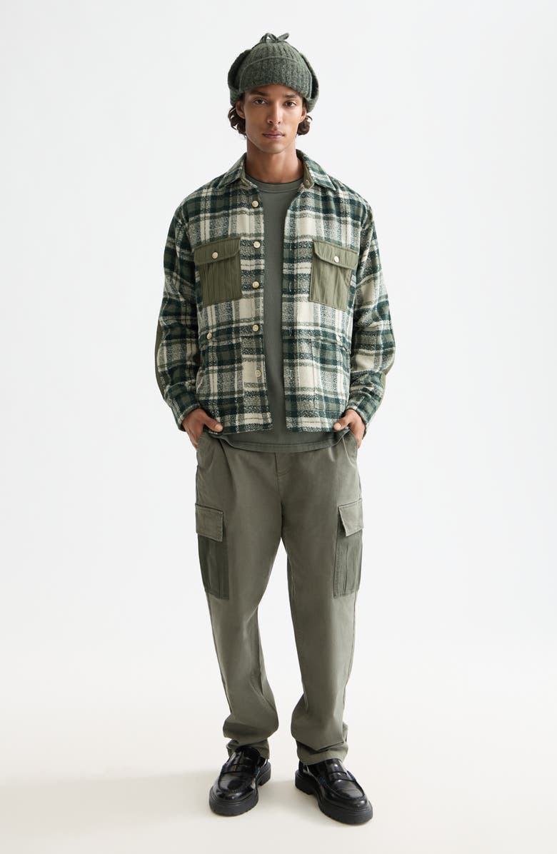 Scotch & Soda Plaid Patchwork Regular Fit Button-Up Shirt, Alternate, color, Thyme Check