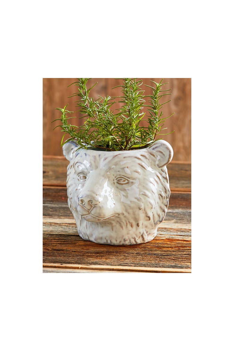 Ceramic Bear Planter White Garden Pot for Indoor Outdoor Use, Alternate, color, White