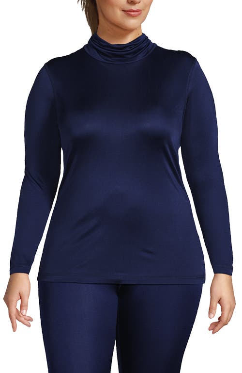 Lands' End Silk Interlock Turtleneck Long Underwear Top In Blue