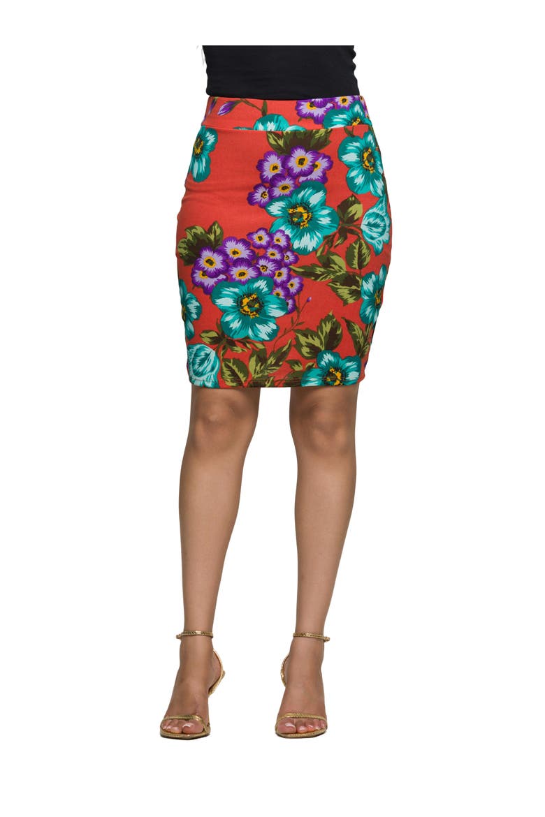 Floral Print Knee Length Pencil Skirt, Main, color, Orange Multi