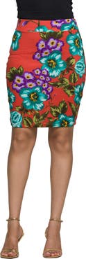 24seven Comfort Apparel Floral Print Knee Length Pencil Skirt