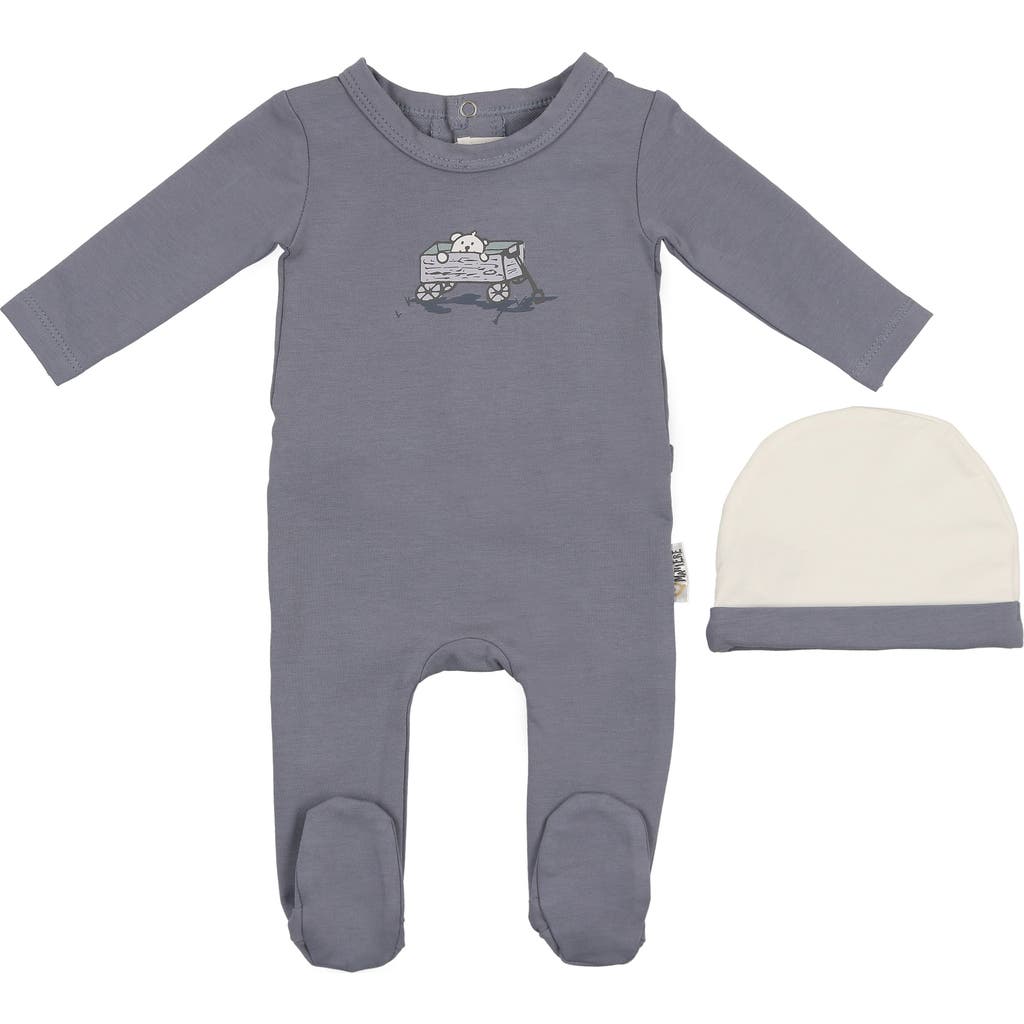 Maniere Manière Teddy Wagon Footie & Beanie Set In Gray