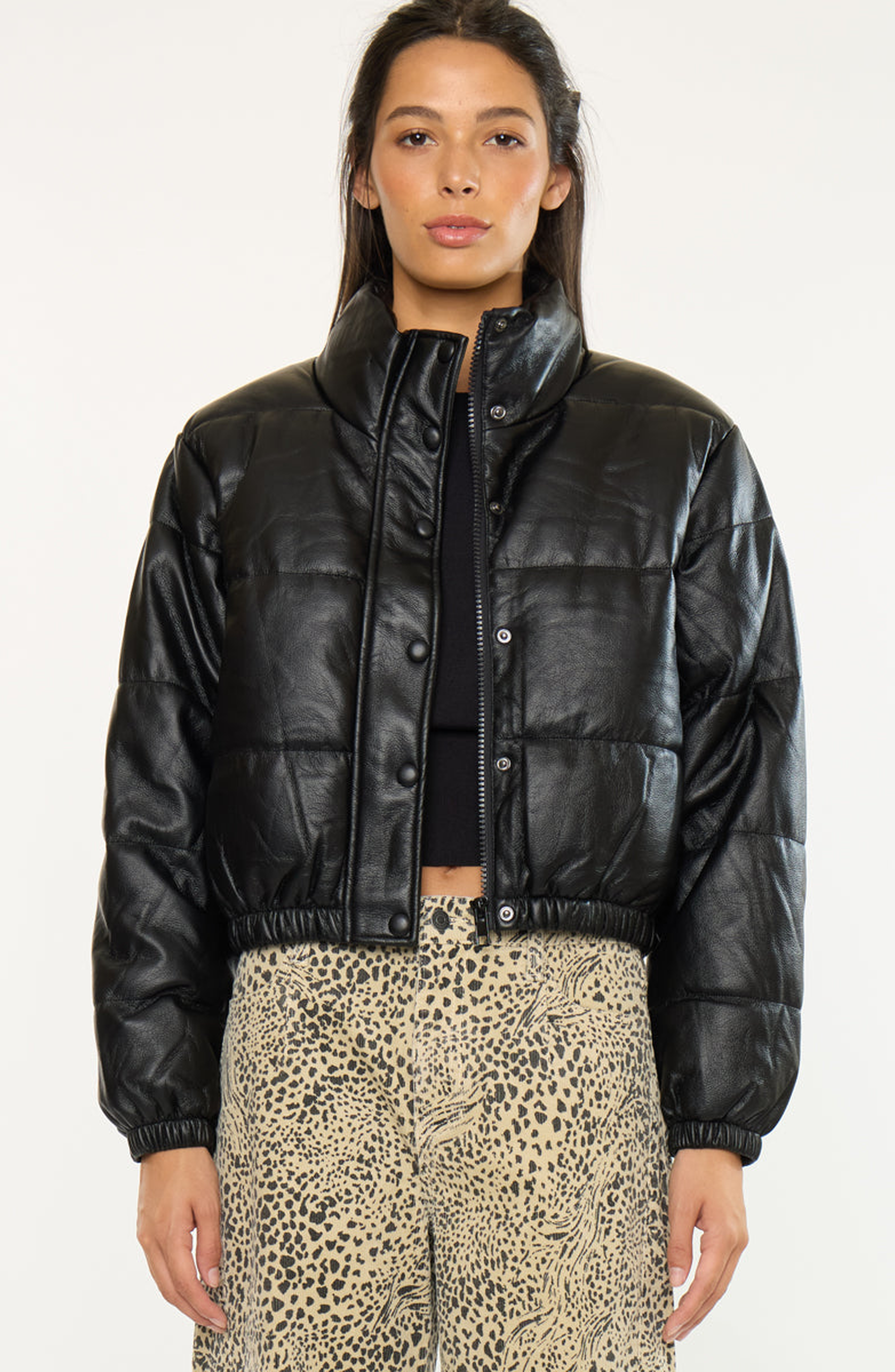 Taylor Cropped Faux Leather Puffer Jacket