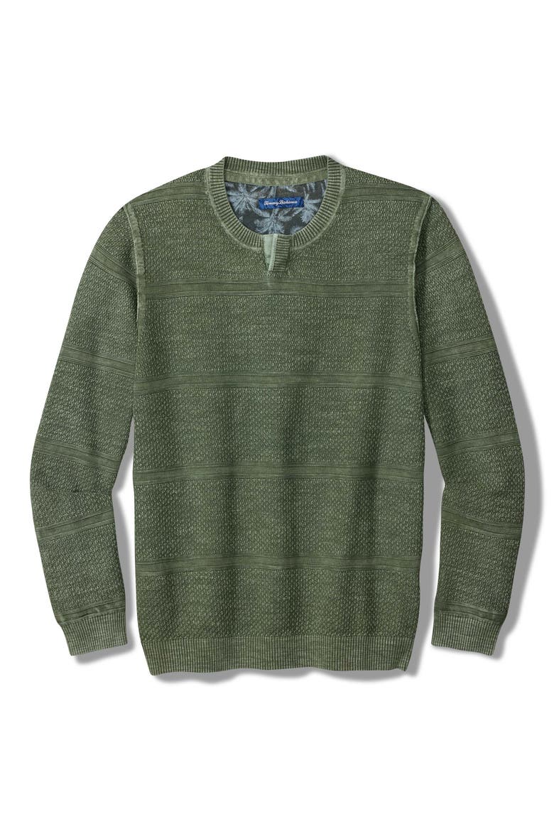 Saltwater Tide Abaco Cotton Split Neck Sweater, Main, color, DARK JADE