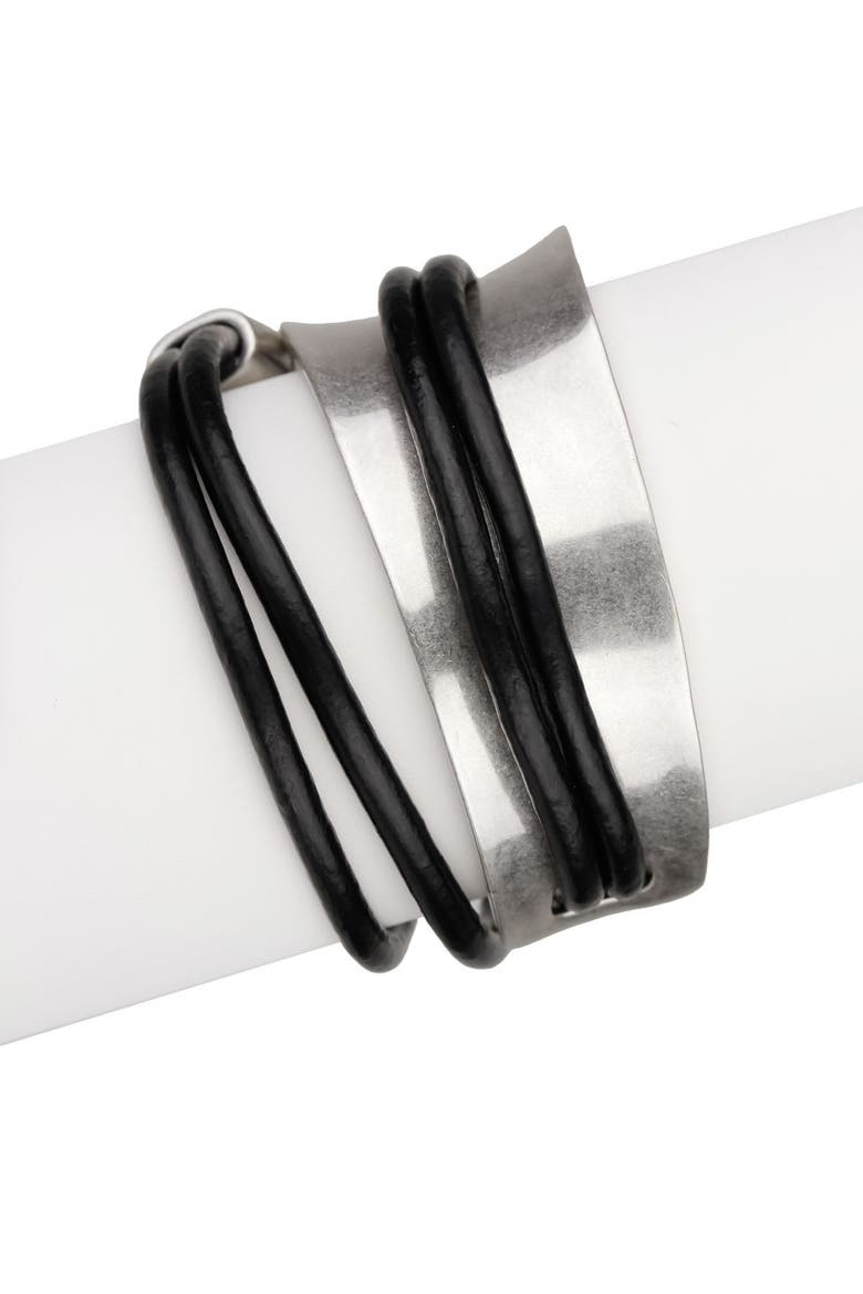 Black Gladiator Wrap Leather Bracelet, Alternate, color, black