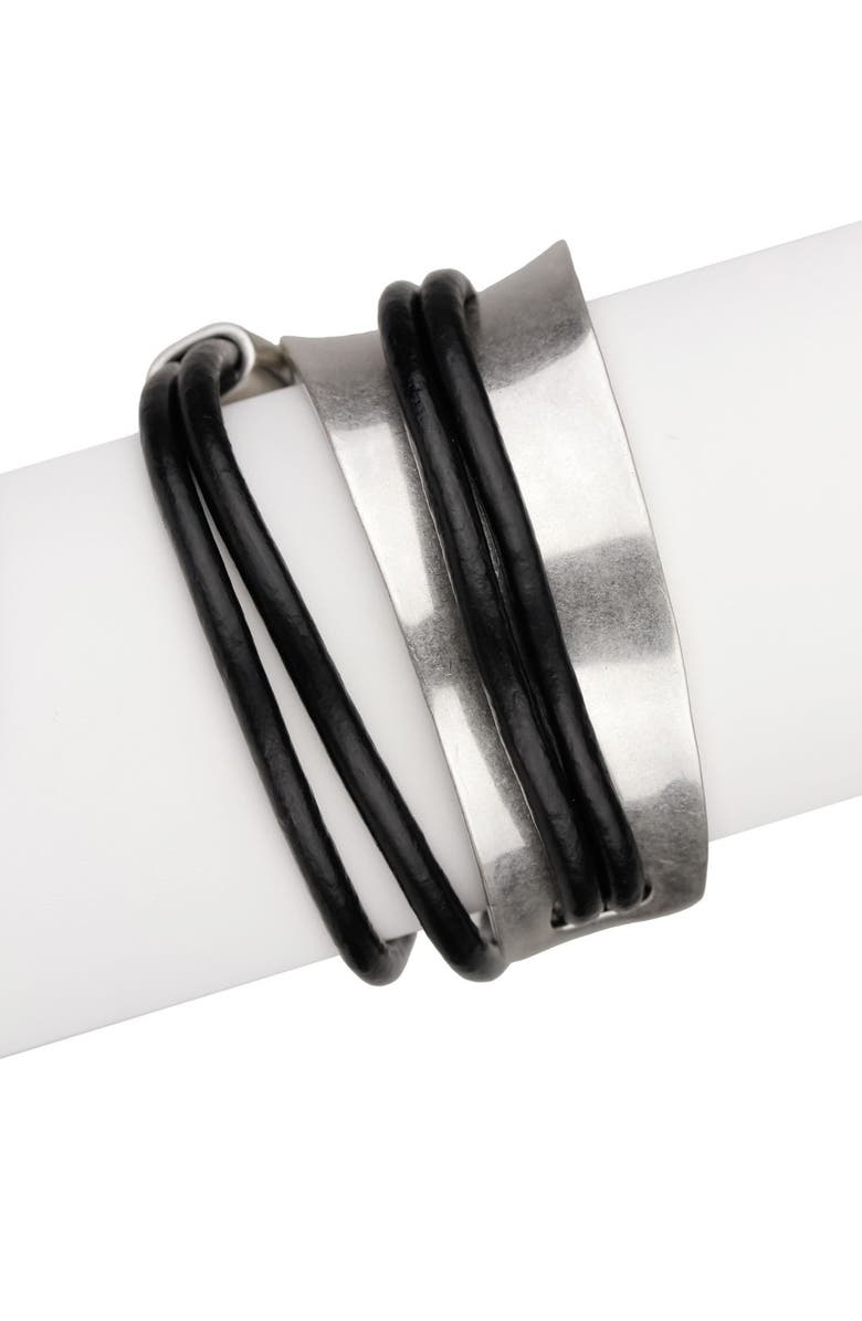 SAACHI Black Gladiator Wrap Leather Bracelet, Alternate, color, Black