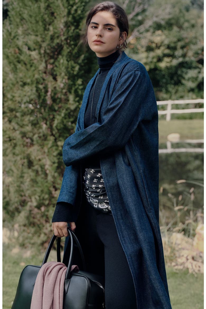 Denim Atelier Trench Coat, Alternate, color, blue denim