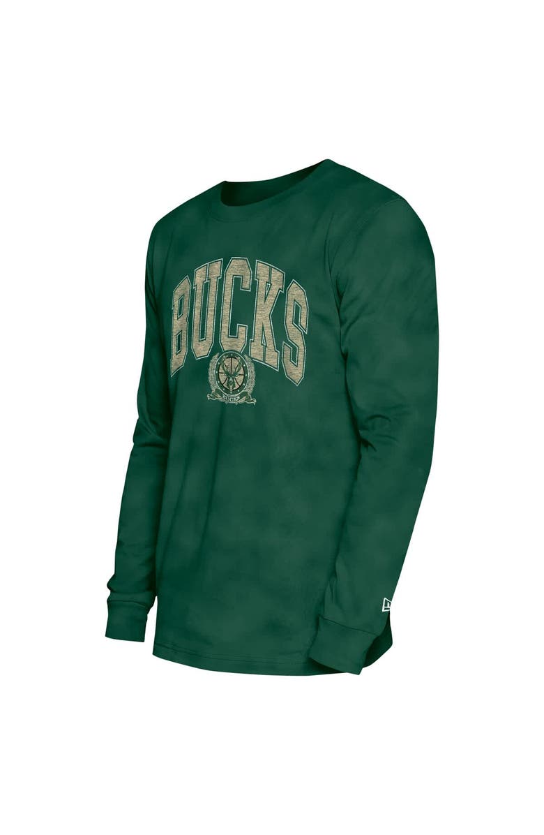 New Era Unisex New Era Hunter Green Milwaukee Bucks Oversized Essentials Enzyme Wash Long Sleeve T-Shirt, Alternate, color, Hunter Green