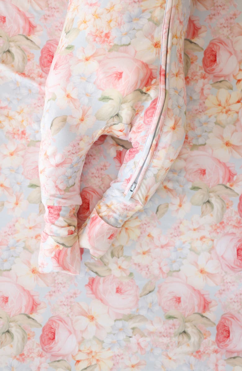 Posh Peanut Floral Fitted Convertible One-Piece Pajamas, Alternate, color, Light/ Pastel Blue