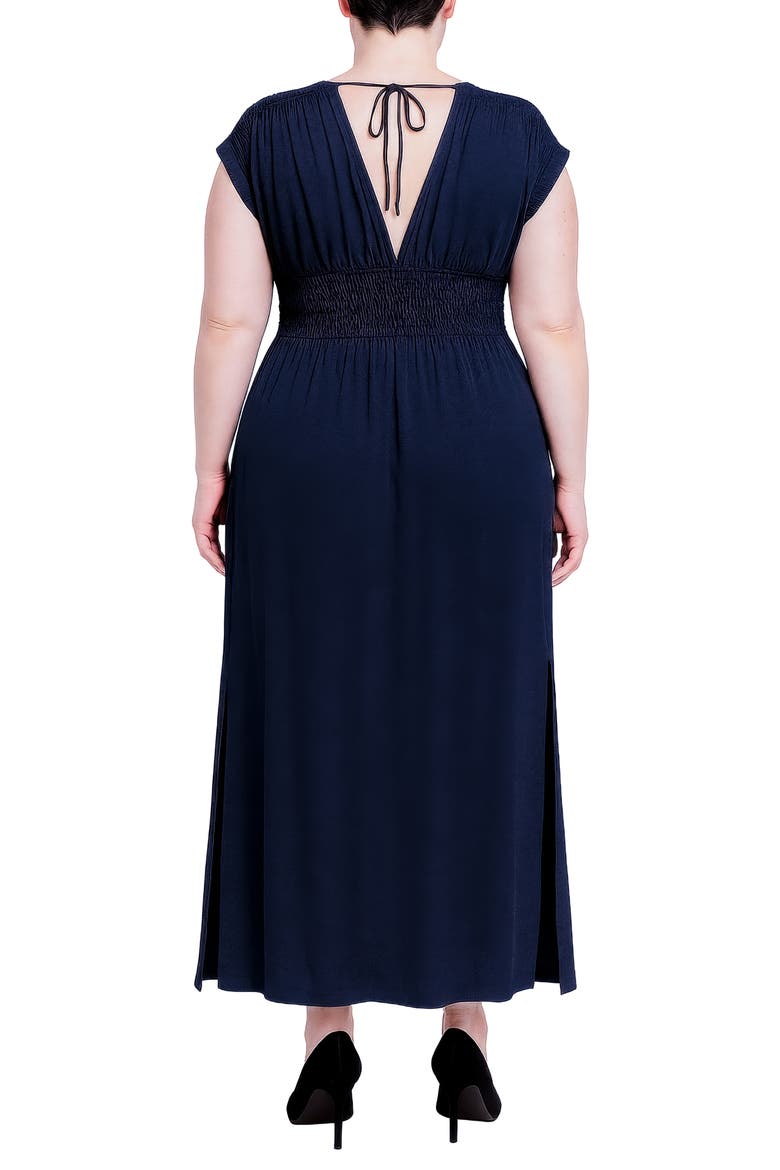 V-Neck Smocked Waist Midi Dress, Alternate, color, NAVY