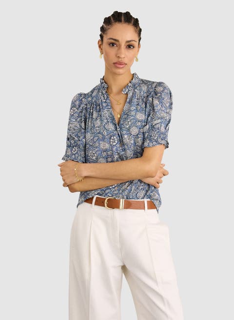 Nolan Ruffled Collar Printed Blouse