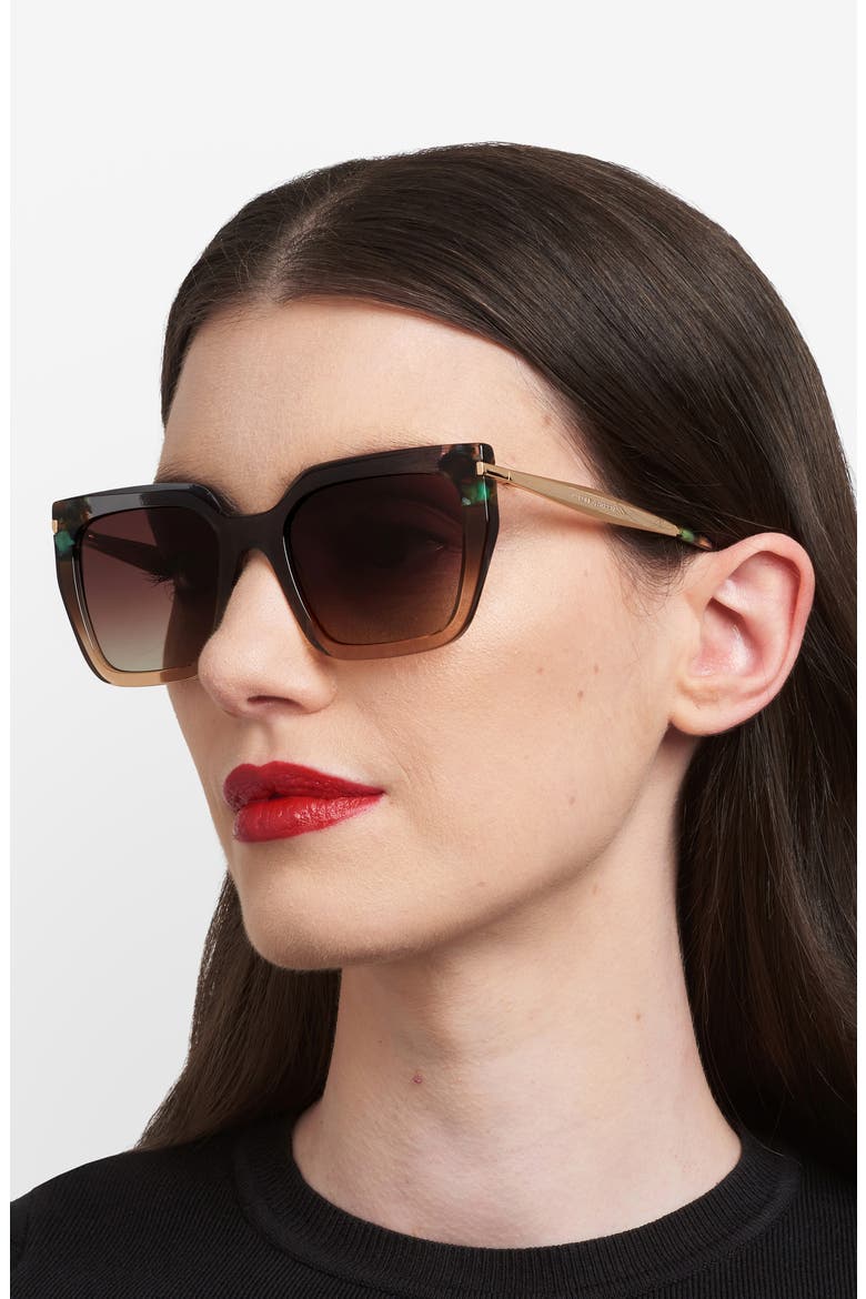 55mm Rectangular Sunglasses, Alternate, color, BROWN SHADED GREY/ BROWN SF