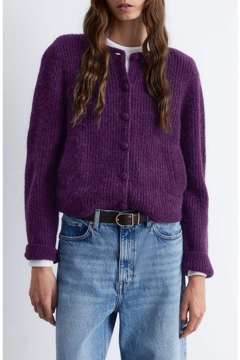 Fuzzy Rib Wool & Alpaca Blend Cardigan, Main, color, LILAC PURPLE DARK
