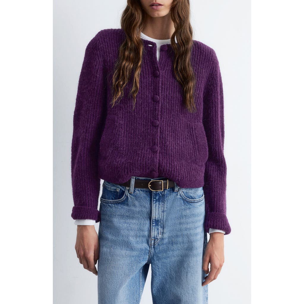 & Other Stories Fuzzy Rib Wool & Alpaca Blend Cardigan In Purple