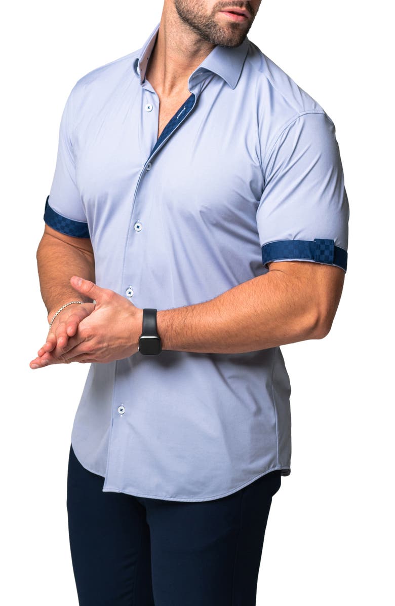 Maceoo Galileo Joli Purple Stretch Short Sleeve Button-Up Shirt, Alternate, color,