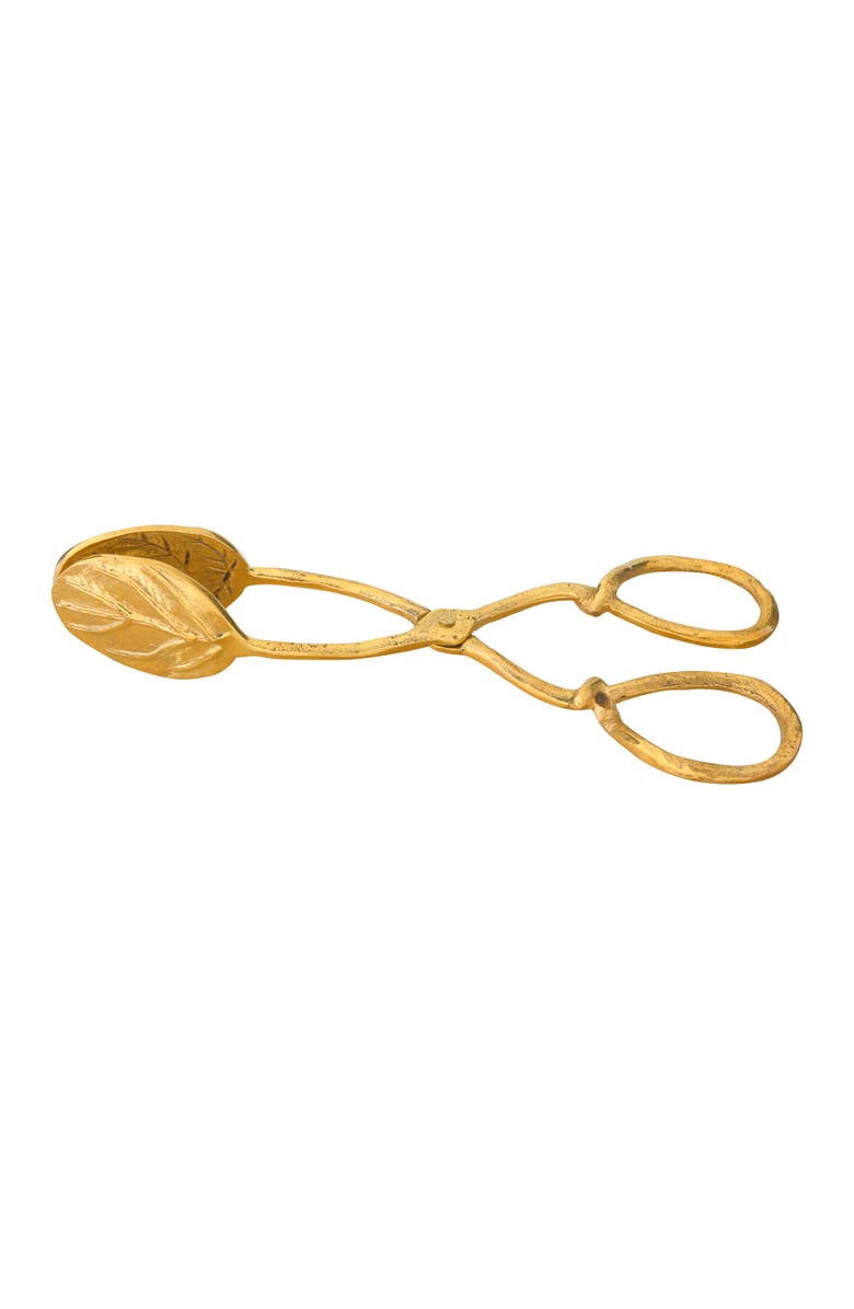Storied Home Embossed Leaf Tongs, Main, color, Brass