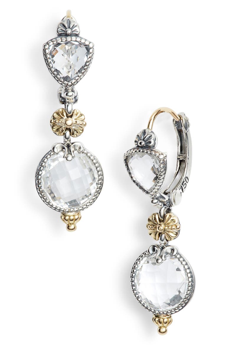 Pythia Double Drop Crystal Earrings, Main, color, SILVER/ CRYSTAL