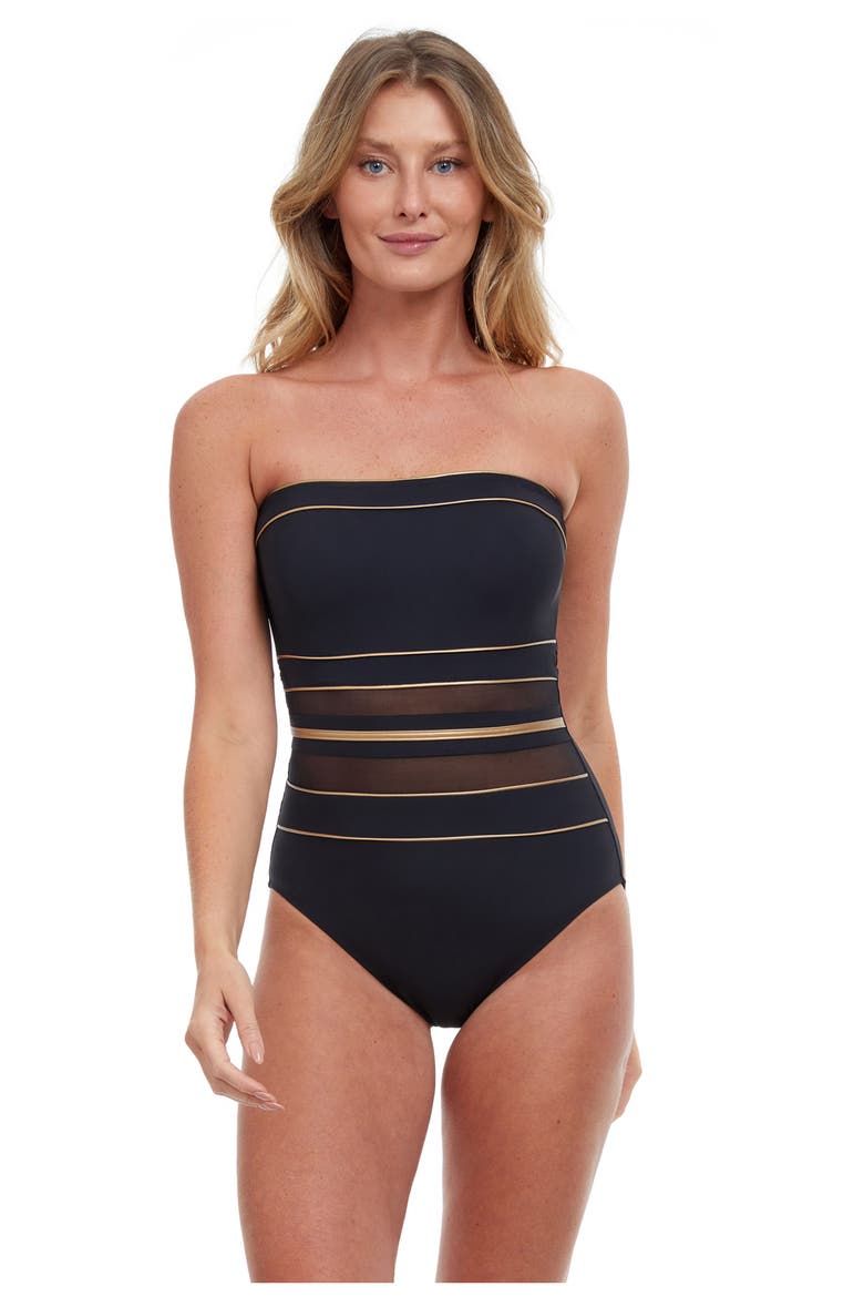 Onyx Bandeau Strapless One Piece, Main, color, Black-Gold