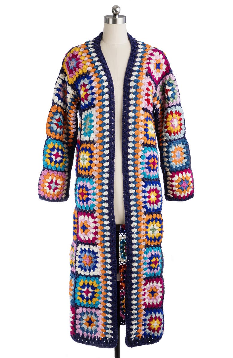 SAACHI Crochet Wool Cardigan, Alternate, color, Navy