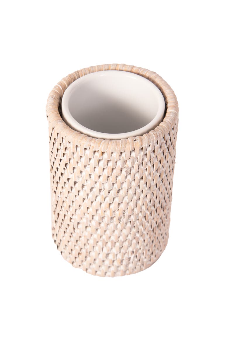 Artifacts Rattan Rattan Round Tumbler with Ceramic Insert, Main, color, White Wash