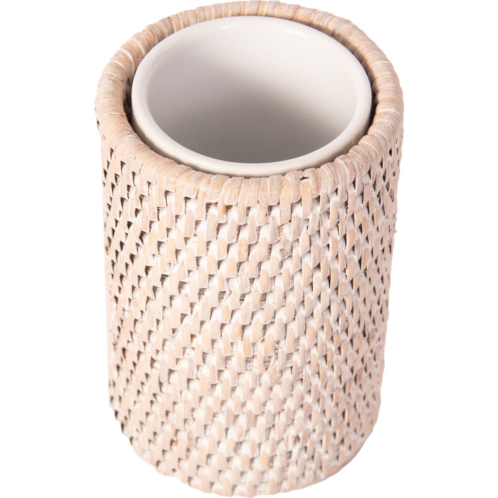 Artifacts Trading Company ™ Artifacts Rattan Rattan Round Tumbler With Ceramic Insert In Pink