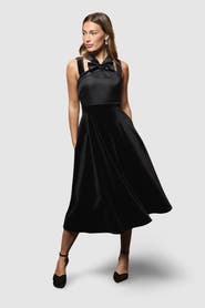 Coast Cross Neck Bow Velvet Midi Dress