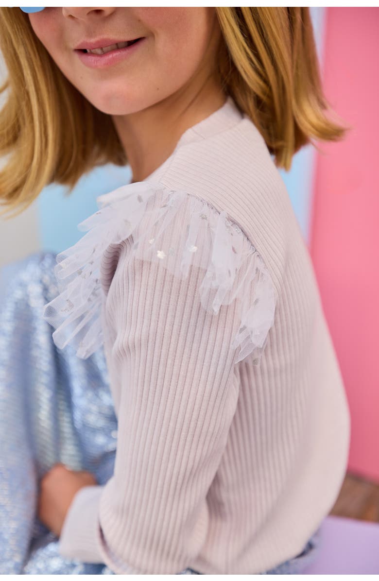 BISBY Kids' Ruffle Sleeve Sadie Top, Alternate, color, Grey & Silver Sparkle Stars