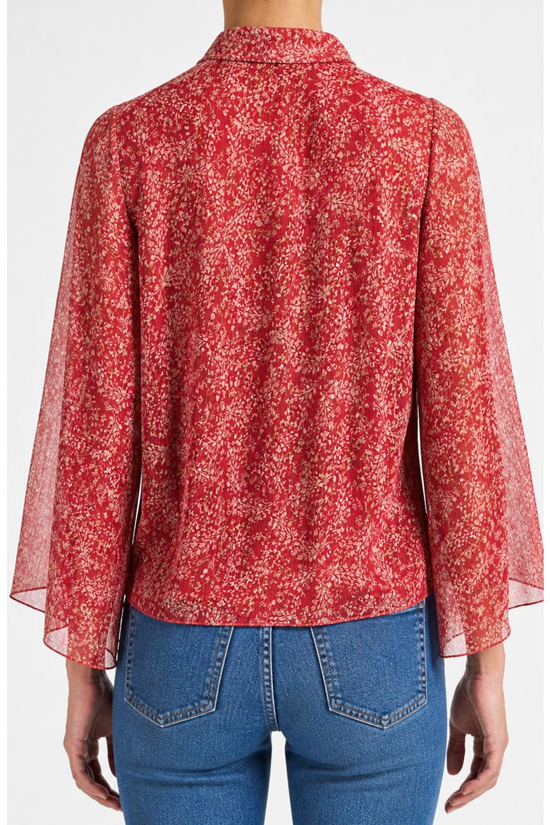 Lena Tie Neck Blouse in Printed Georgette, Alternate, color, Chili Pepper