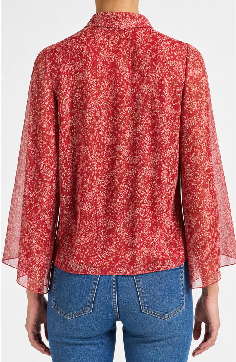 Santorelli Lena Tie Neck Blouse in Printed Georgette, Alternate, color, Chili Pepper