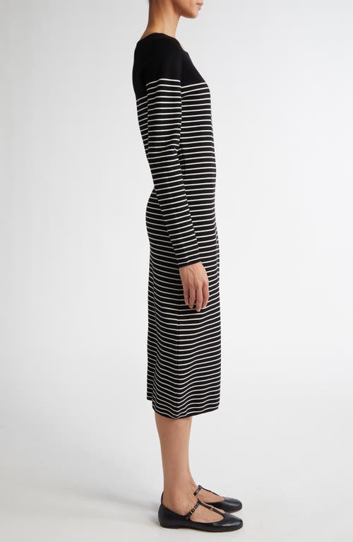 Shop Max Mara Studio Flipper Stripe Long Sleeve Midi Sweater Dress In Navy