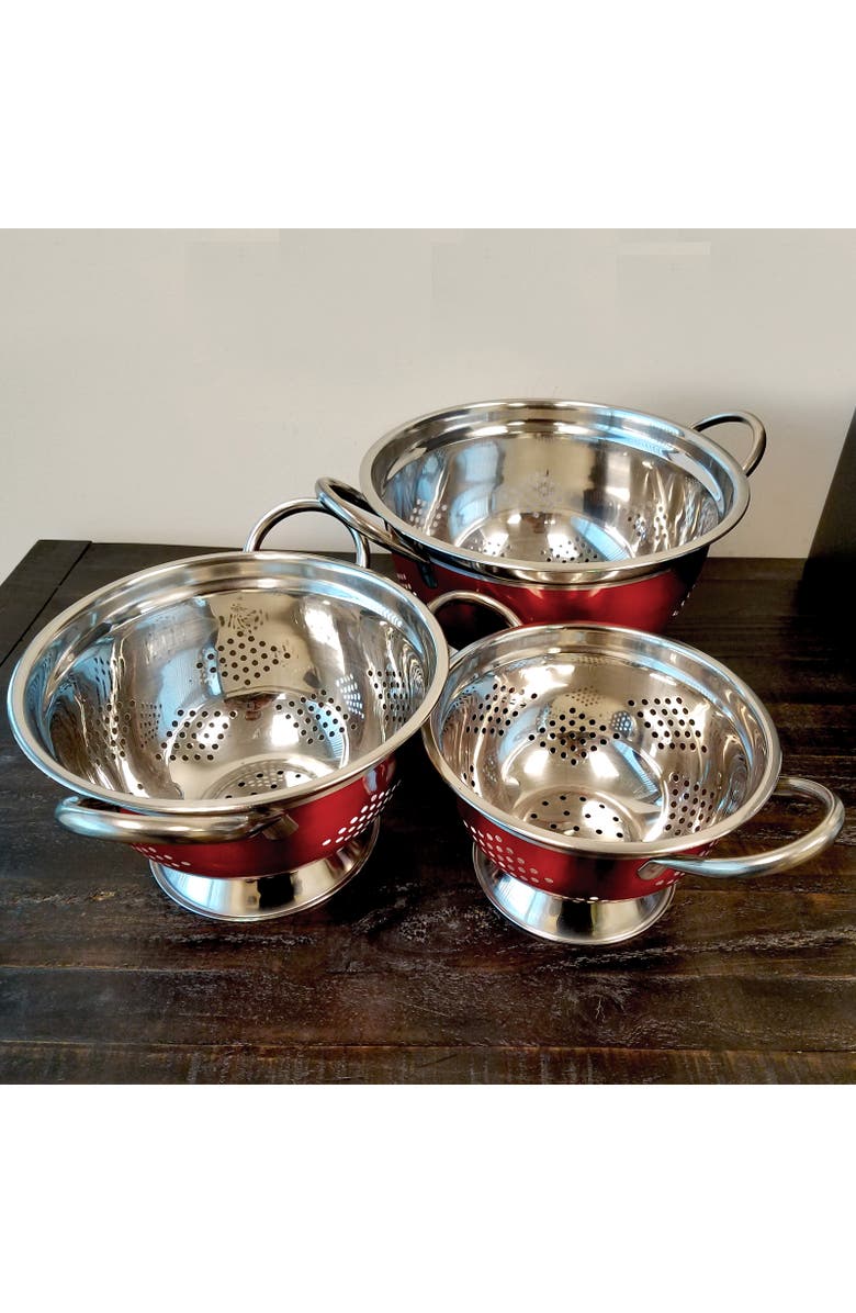 OSTER Metaline 3 Pack Round Asian Colander, Metallic, Alternate, color, Red