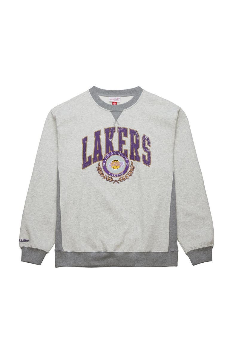 Men's Mitchell & Ness Heather Gray Los Angeles Lakers  Vintage Logo Pullover Sweatshirt, Alternate, color, Heather Gray