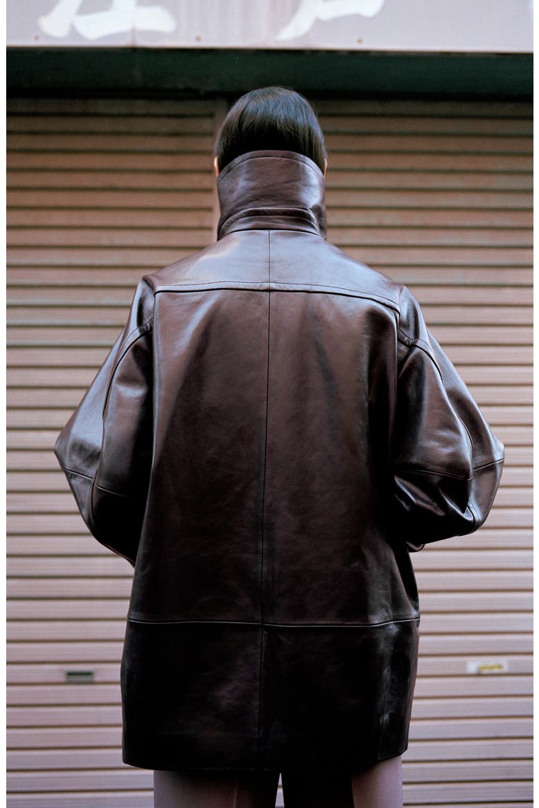 Oversize Funnel Neck Leather Coat, Alternate, color, BURGUNDY