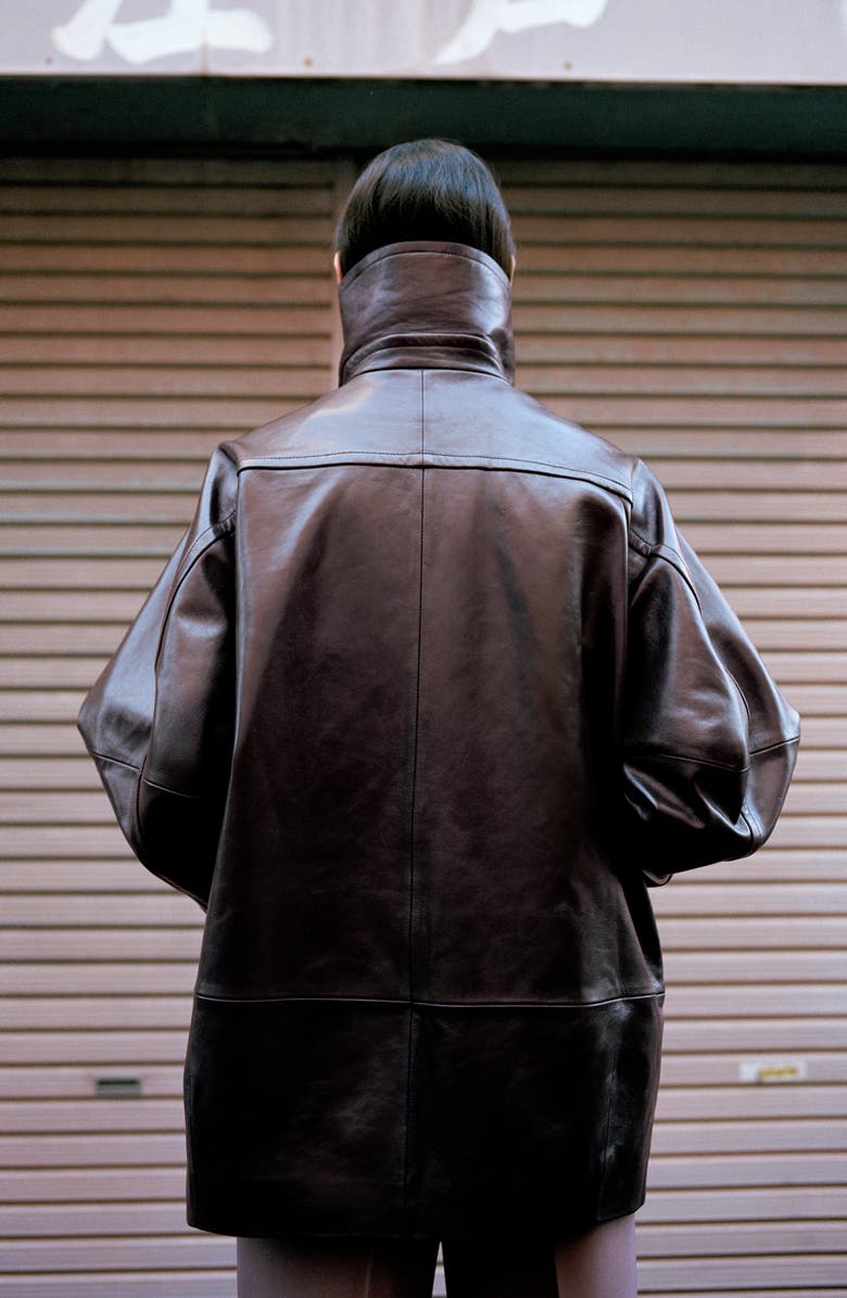 MANGO Oversize Funnel Neck Leather Coat, Alternate, color,