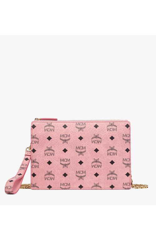 Mcm Wristlet Standing Pouch W/ Chain Strap In Pink