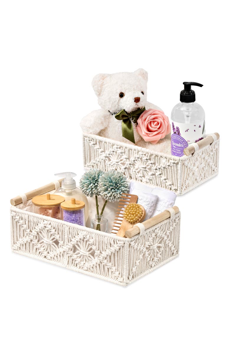 SORBUS 2-Pack Macramé Storage Basket, Main, color, White