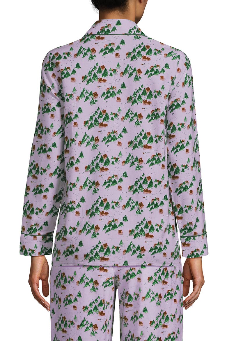 Long Sleeve Print Flannel Pajama Top, Alternate, color, Lavender Blush Village