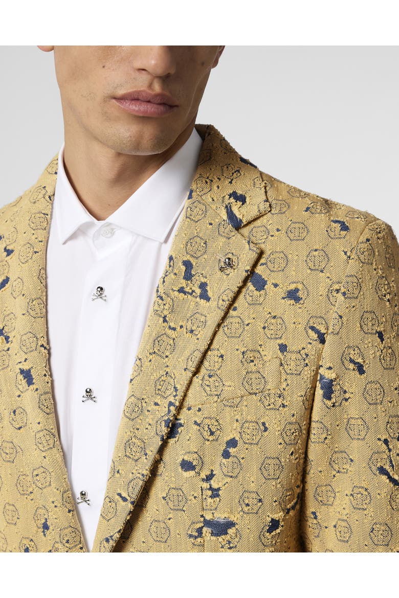 Destroyed Denim Jacquard Blazer Monogram Men, Alternate, color, beige