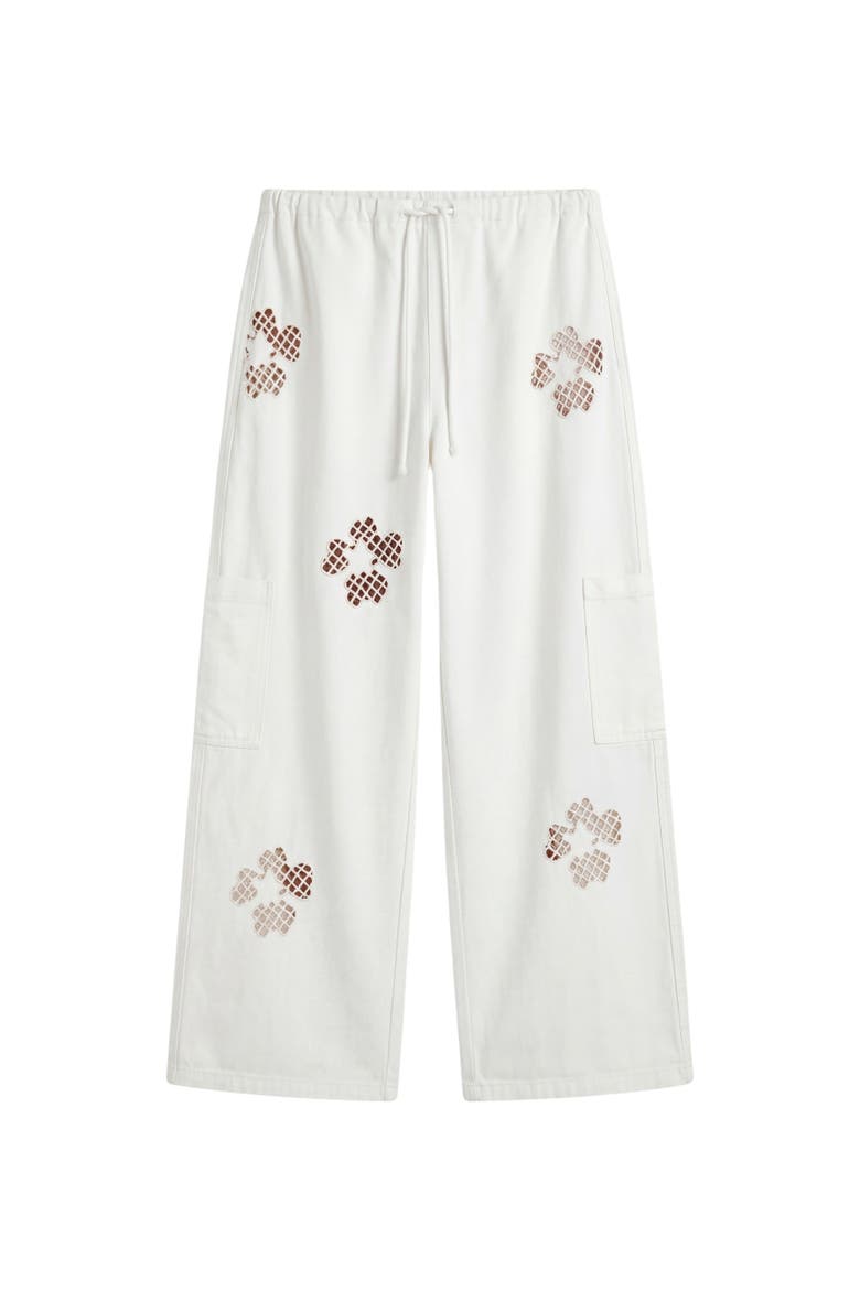 Floral Cutwork Cargo Pants Co-ord, Alternate, color, White