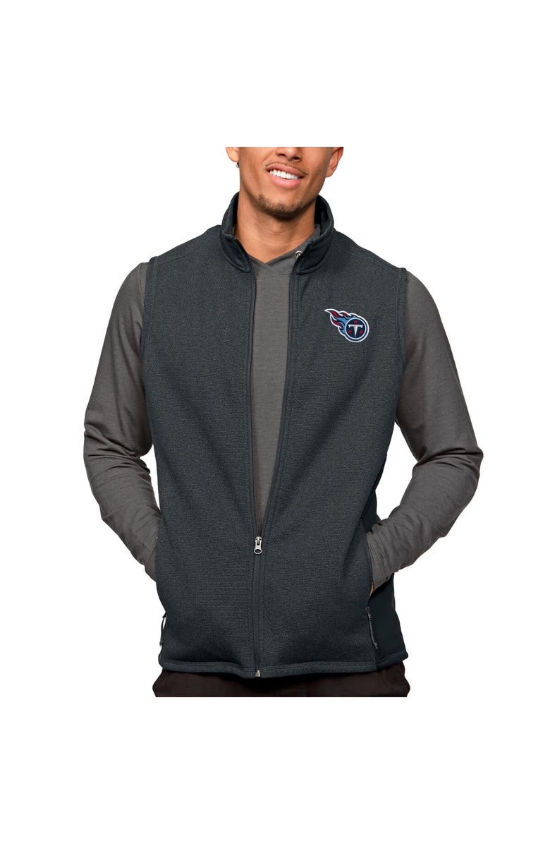 ANTIGUA Men's Antigua Heathered Charcoal Tennessee Titans Course Full-Zip Vest, Main, color, 