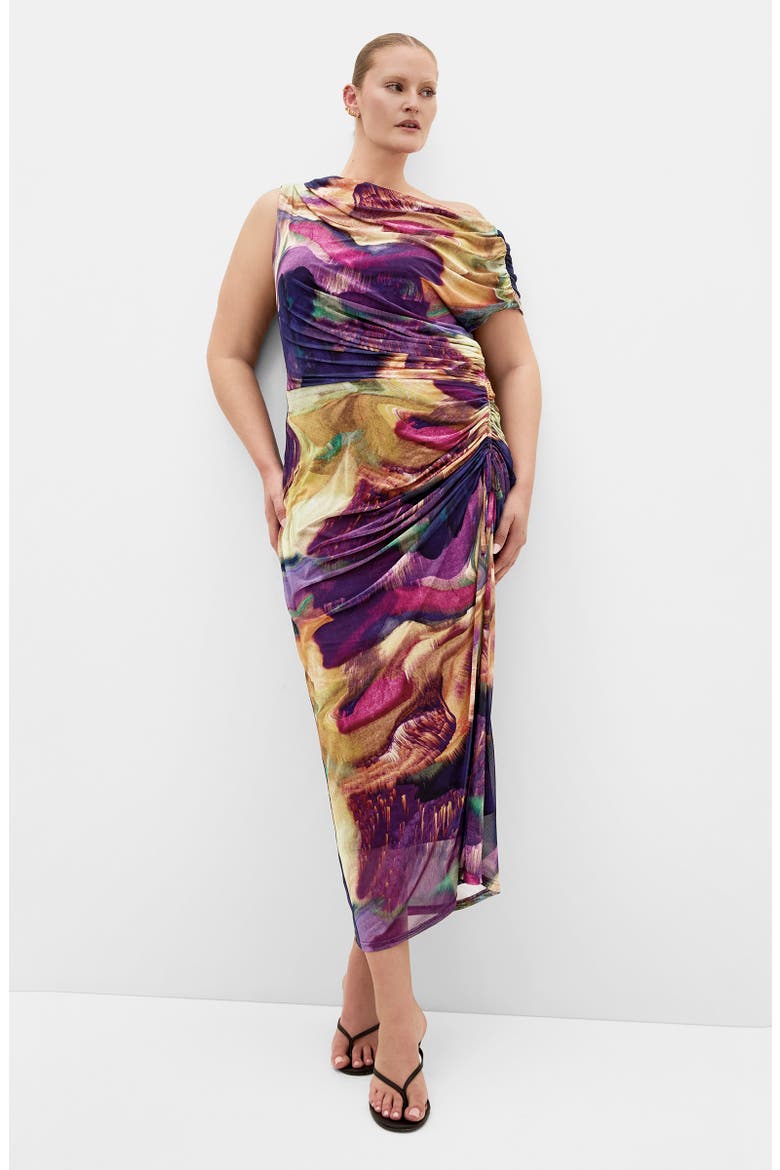 Abstract Floral One-Shoulder Mesh Dress, Alternate, color, MAJESTIC SWIRL