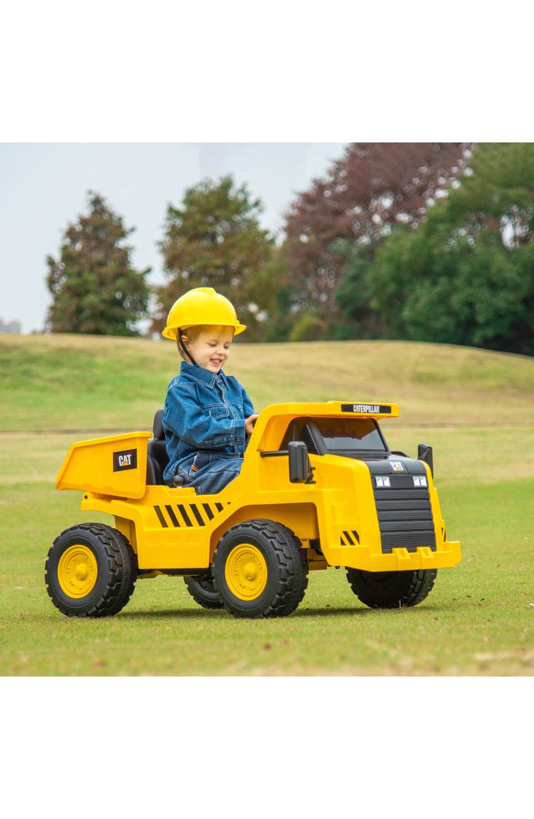 Qaba Caterpillar 12V Kids Excavator Ride on with Remote, Bucket, Shovel, Music, Loudspeaker, Alternate, color, Yellow