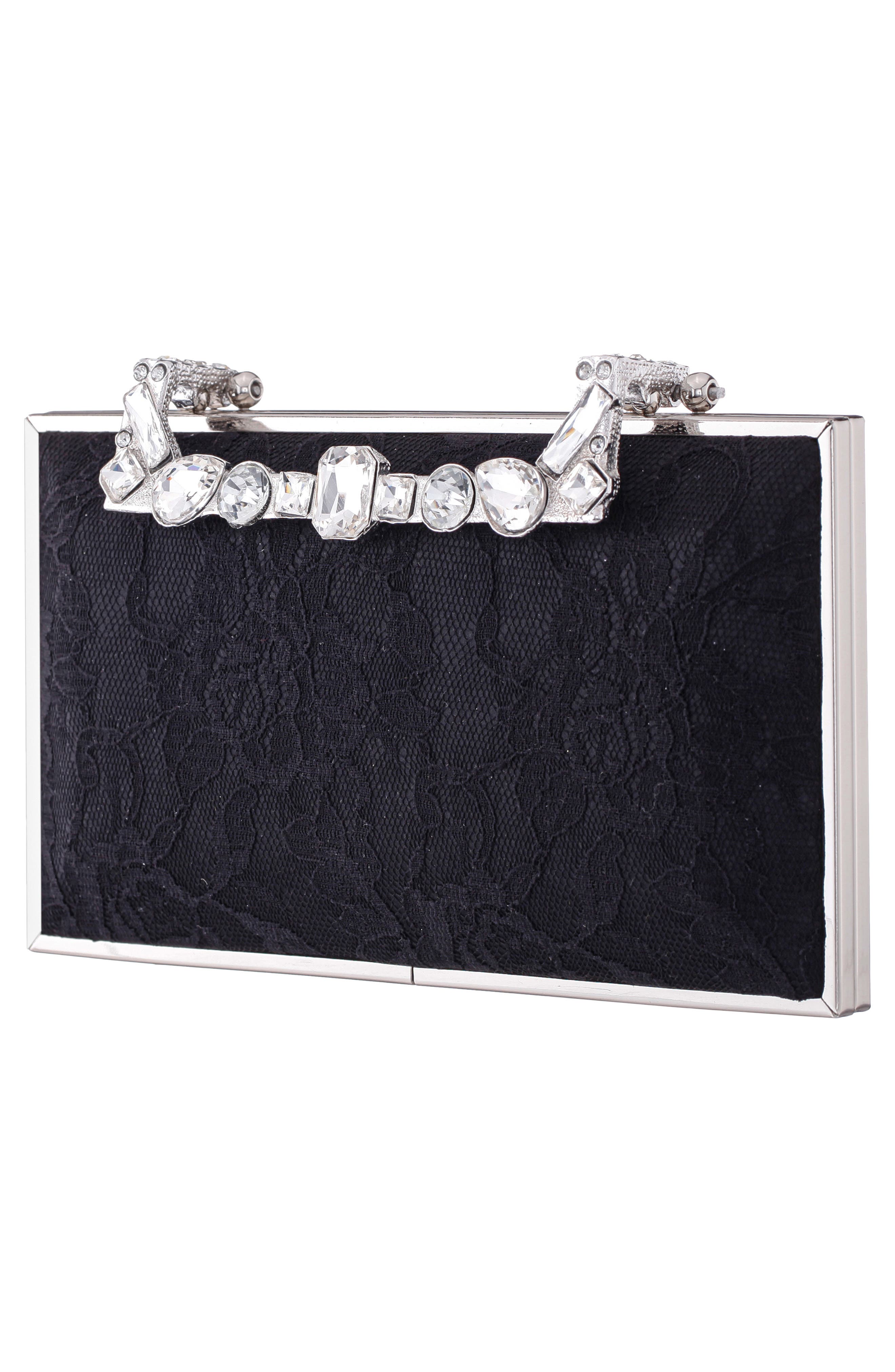 Nina Boujee Crystal Lace Clutch, Alternate, color, Black